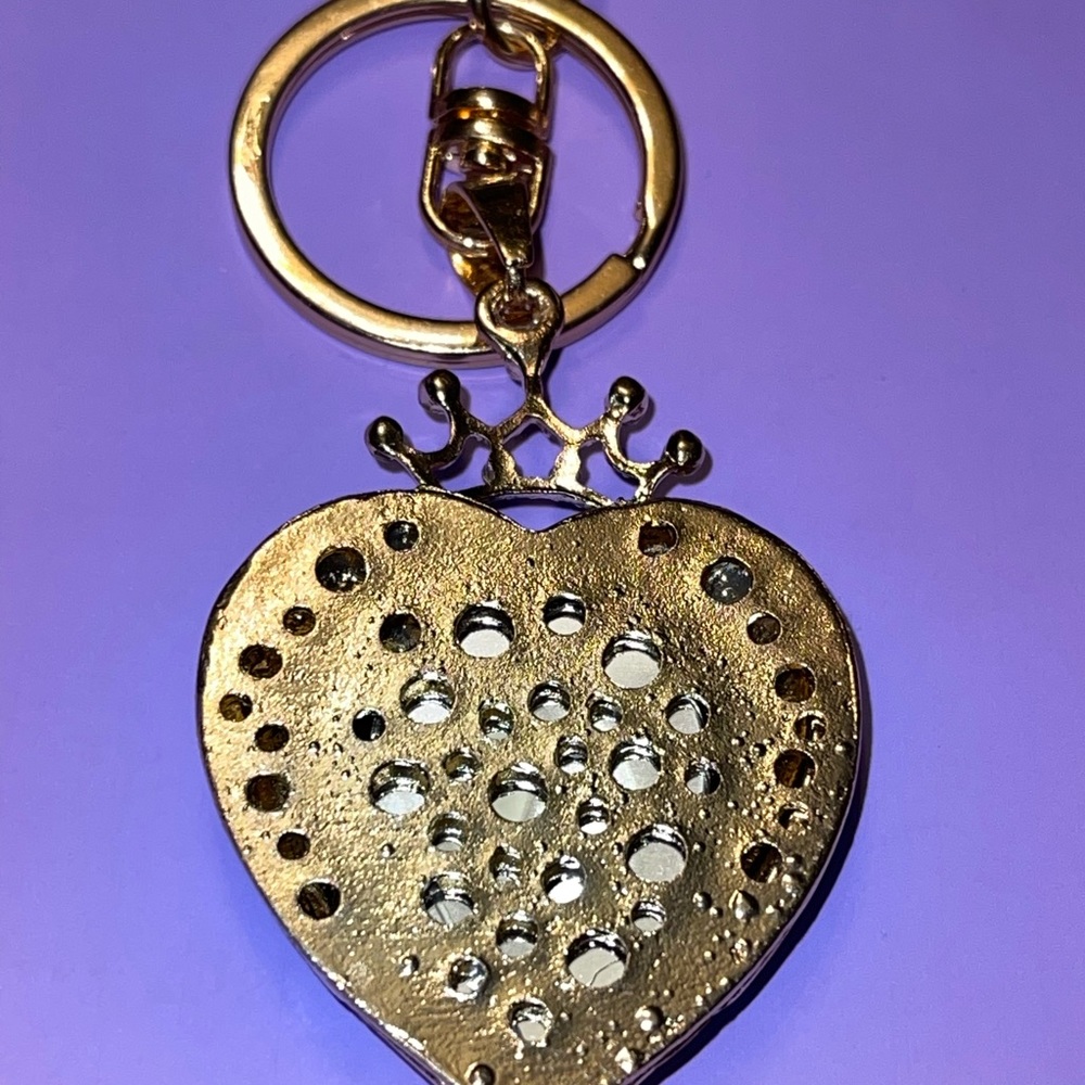 Heart Bag Charm NEW Keychain Jewelry Crown Rhinestones Sparkle Purse Bling - Picture 15 of 15